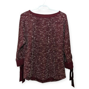 NWT Charter Club Womens M Carriage Red  Textured 3/4 Bow Tie Sleeve Top Shirt